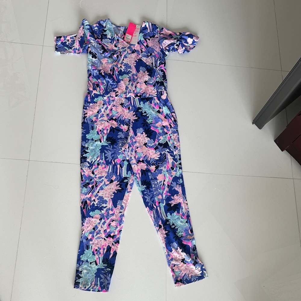 Brand New Lilly Pulitzer Blue and Pink Floral Youth Jumpsuit Pant outfit